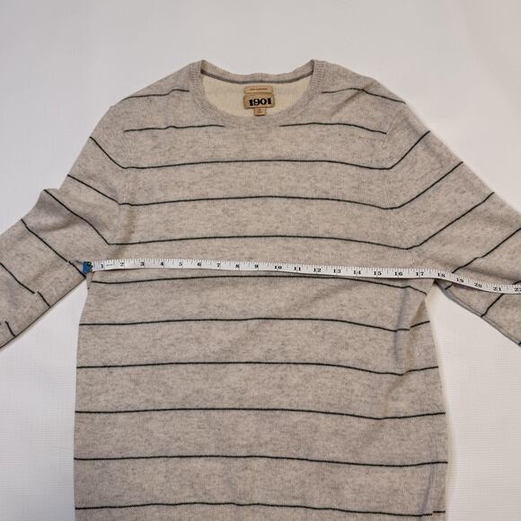 1901 Sweater Mens Medium Oatmeal Green Stripe 100% Cashmere Crewneck Pullover - Picture 9 of 13